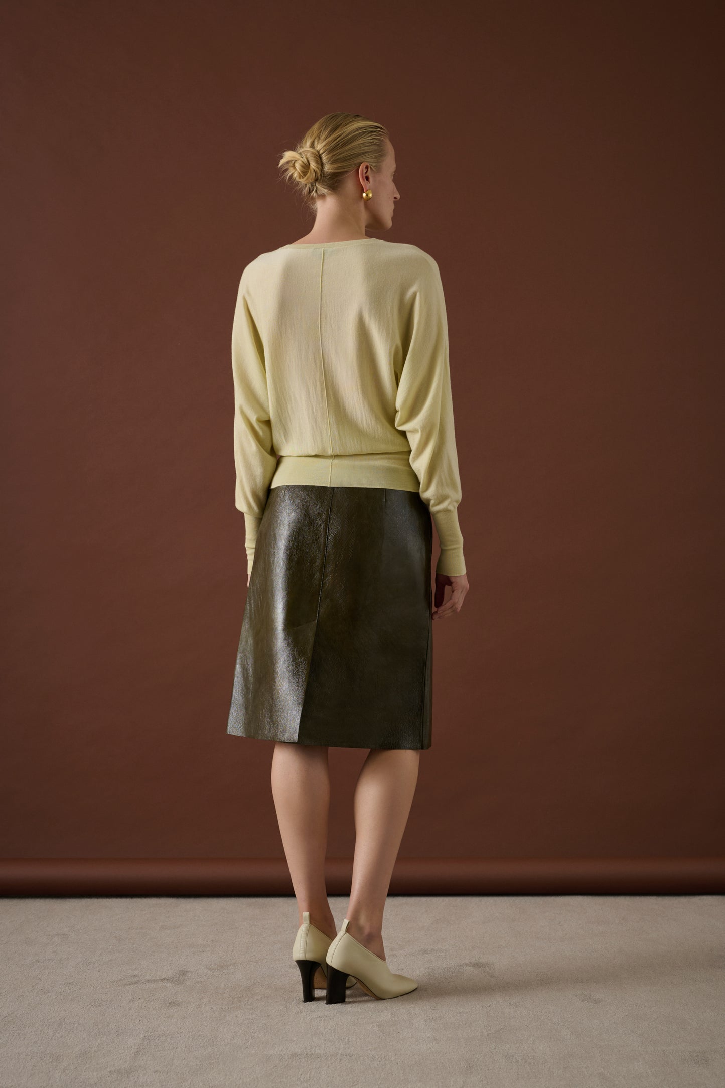 Jupe Liv - Vert Olive - Cuir - Femme