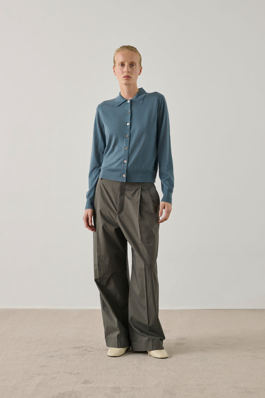 Cardigan Hailey - Bleu Minéral - Laine mérinos - Femme